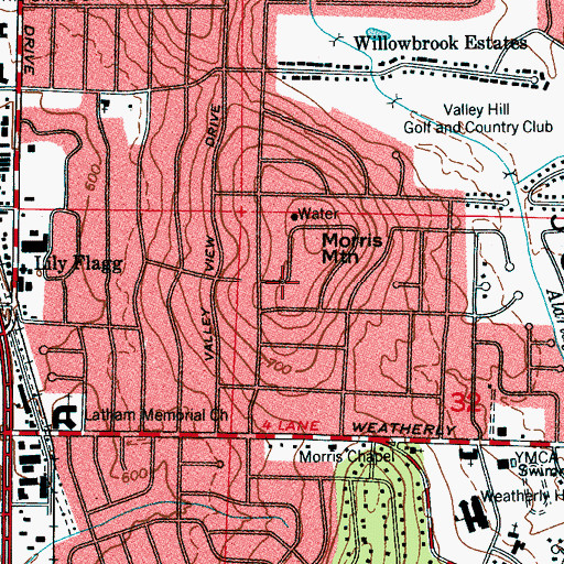 Topographic Map of Bluewood Estates, AL