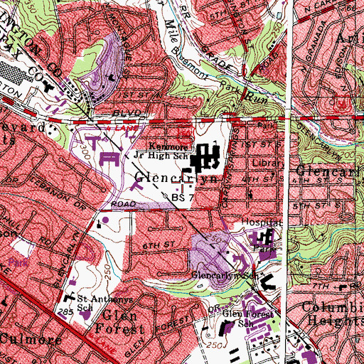 Topographic Map of Carlin Springs Elementary School, VA