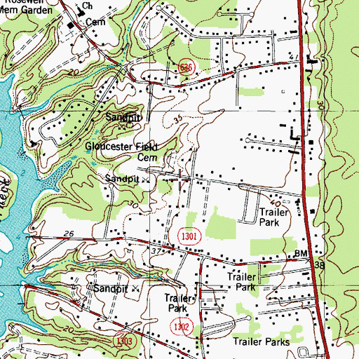 Topographic Map of Gloucester Field Cemetery, VA
