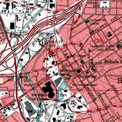 Topographic Map of Calhoun State Community College, AL