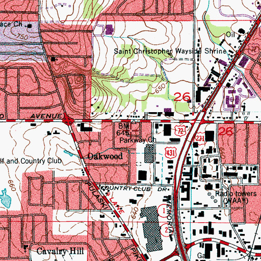 Topographic Map of Canterbury, AL