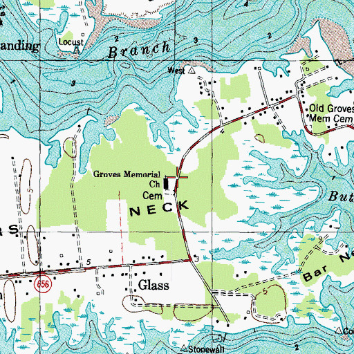 Topographic Map of Groves Memorial Church, VA