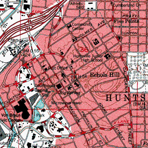 Topographic Map of Central Presbyterian Church, AL
