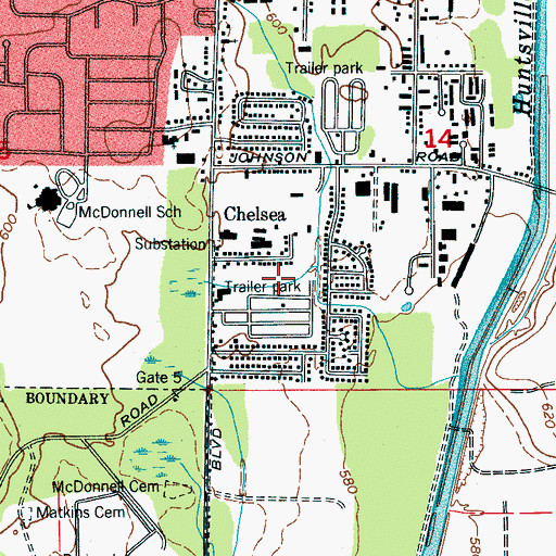 Topographic Map of Chelsea Park, AL