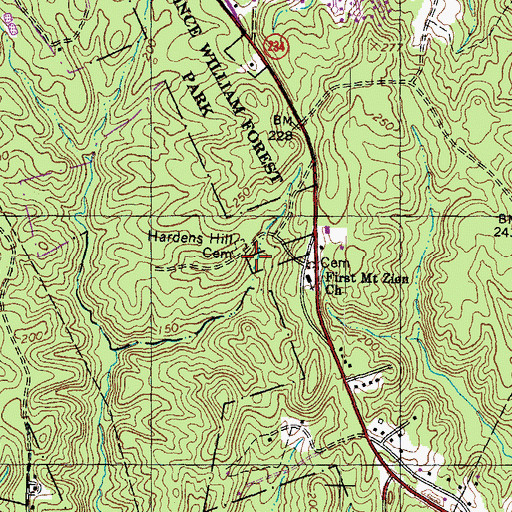 Topographic Map of Hardens Hill Cemetery, VA