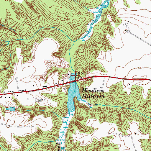 Topographic Map of Headleys Millpond, VA