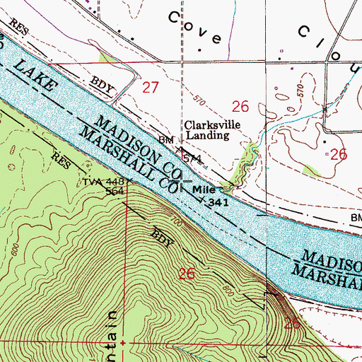 Topographic Map of Clarkesville Ferry (historical), AL