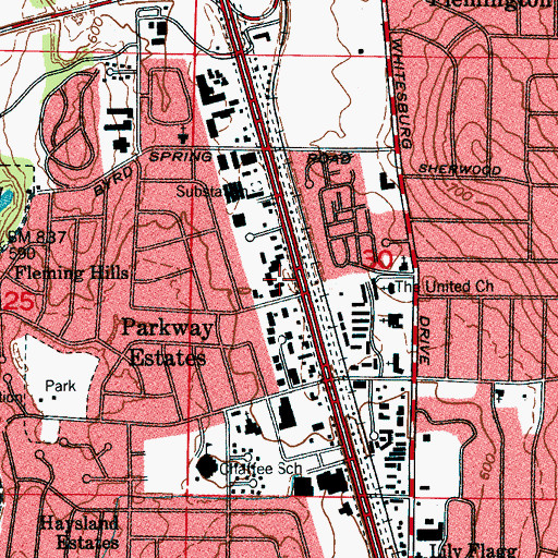 Topographic Map of Clowers Shopping Center, AL
