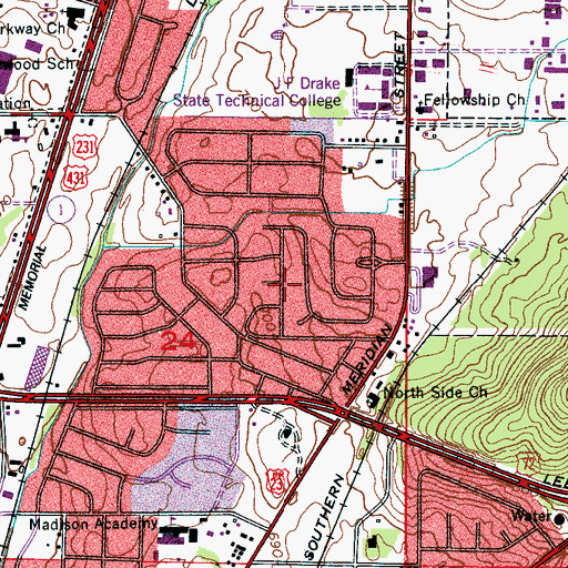 Topographic Map of Colonial Hills, AL