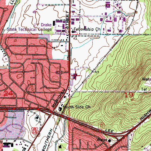 Topographic Map of Colonial Hills Elementary School, AL