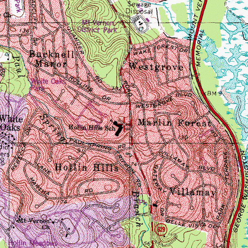 Topographic Map of Hollin Hills School (historical), VA