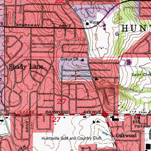 Topographic Map of Country Club Estates, AL