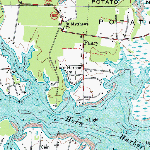 Topographic Map of Horn Harbor Cemetery, VA