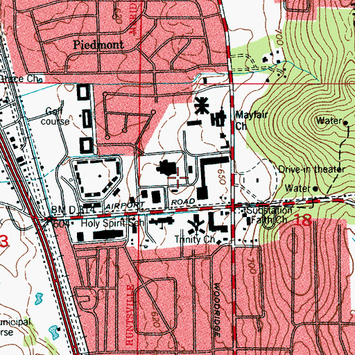 Topographic Map of Crestwood Medical Center, AL