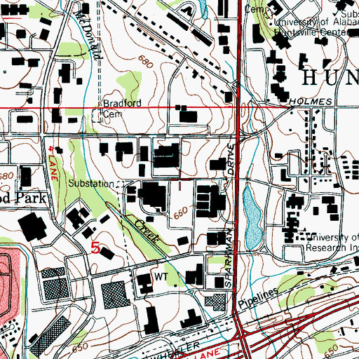 Topographic Map of Cummings Research Park, AL