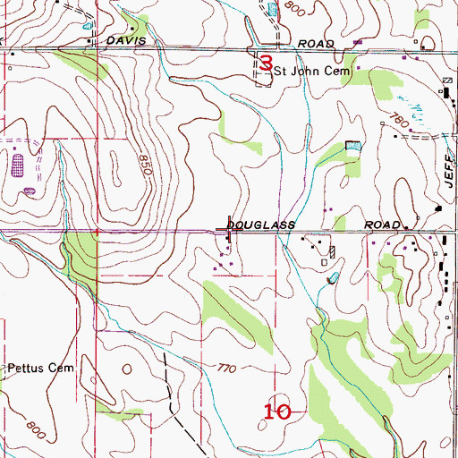 Topographic Map of Douglass-Pettus Cemetery, AL