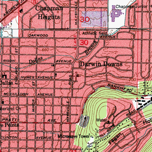 Topographic Map of East Huntsville Baptist Church, AL