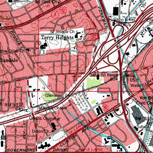 Topographic Map of Eldridge Street Church of God, AL