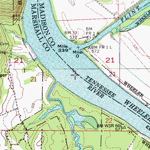 Topographic Map of Flint River Towhead (historical), AL