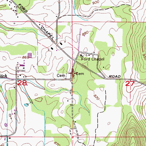 Topographic Map of Fords Chapel Cemetery, AL