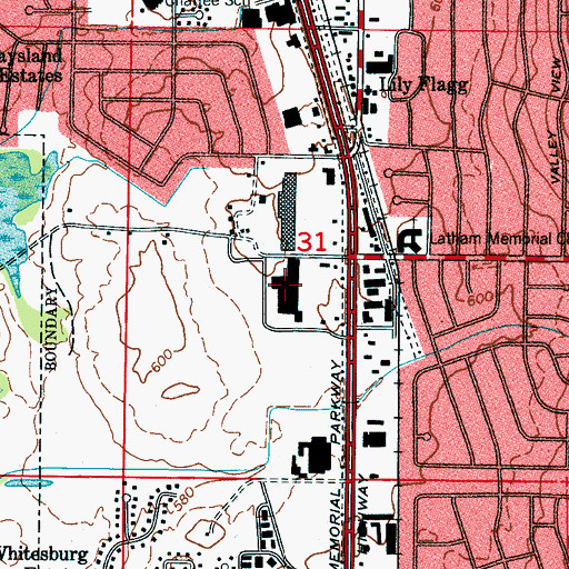 Topographic Map of Hamilton Square Shopping Center, AL