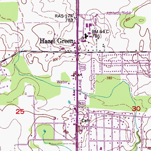 Topographic Map of Hazel Green Church, AL