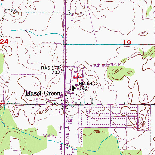 Topographic Map of Hazel Green High School, AL