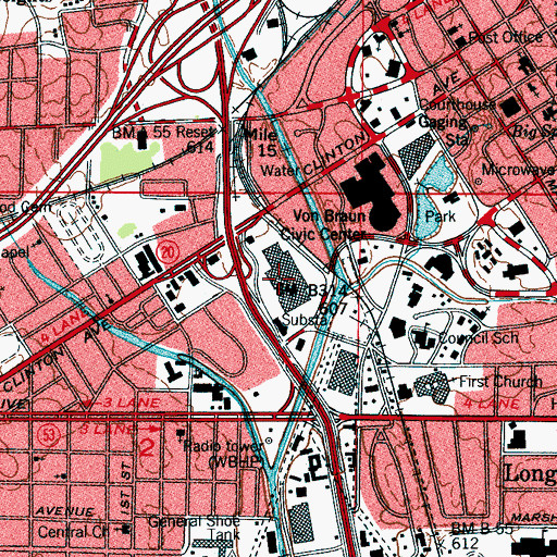Topographic Map of Heart of Huntsville Mall Shopping Center, AL