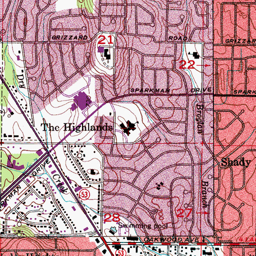 Topographic Map of Highlands Elementary School, AL