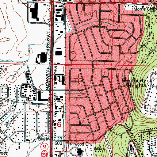Topographic Map of Hillwood, AL