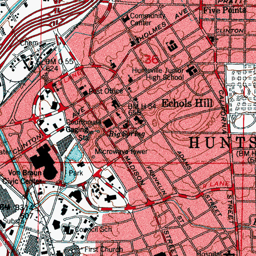 Topographic Map of Huntsville Academy (historical), AL