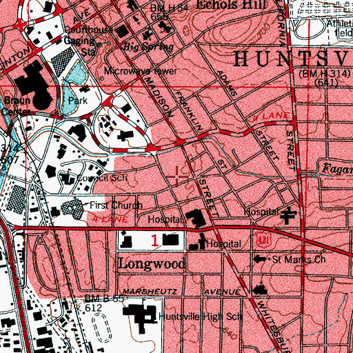 Topographic Map of Huntsville City Infirmaries (historical), AL