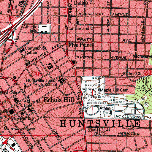 Topographic Map of Huntsville Collegiate Institute (historical), AL