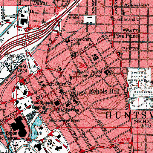 Topographic Map of Huntsville Female Academy (historical), AL