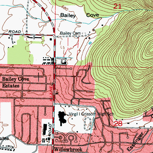 Topographic Map of Huntsville Hills, AL