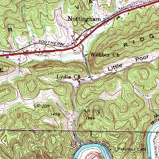 Topographic Map of Lydia Church, VA