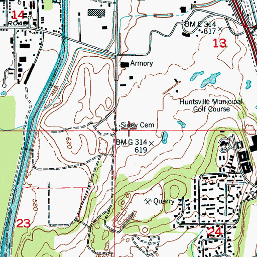 Topographic Map of Huntsville Running Park, AL