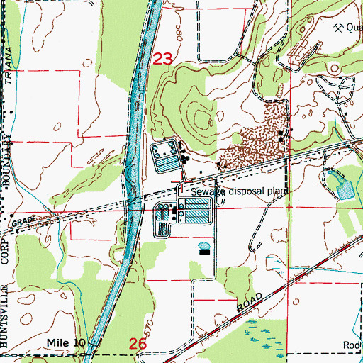 Topographic Map of Huntsville Sewage Treatment Plant, AL