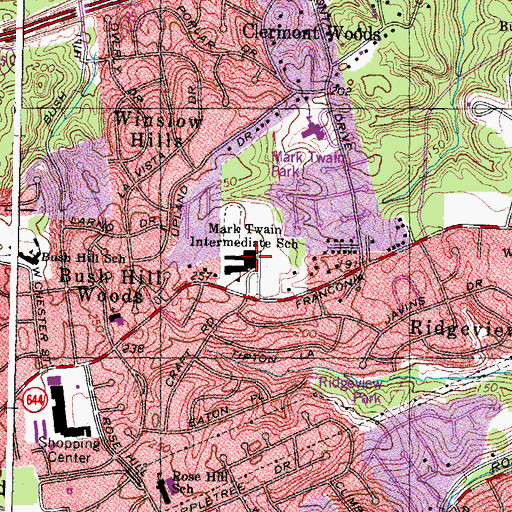 Topographic Map of Mark Twain Middle School, VA