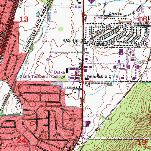 Topographic Map of JF Drake State Technical College, AL