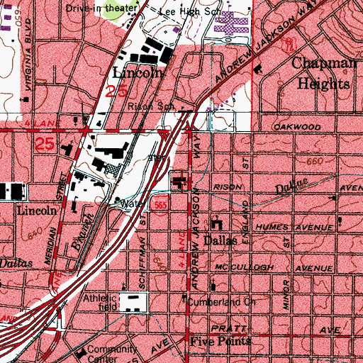Topographic Map of Jackson Way Baptist Church, AL