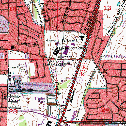 Topographic Map of Lakewood Shopping Center, AL