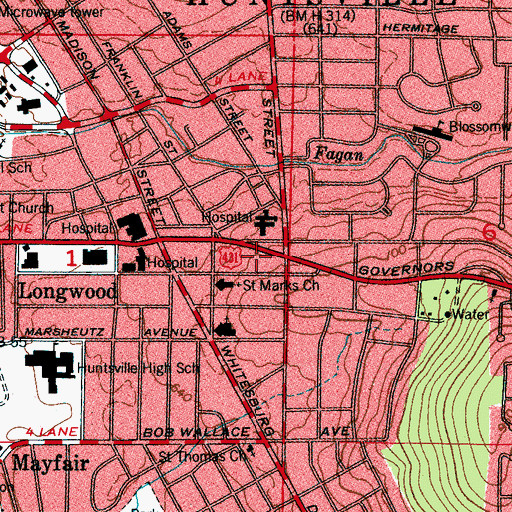 Topographic Map of Lane Plaza Shopping Center, AL