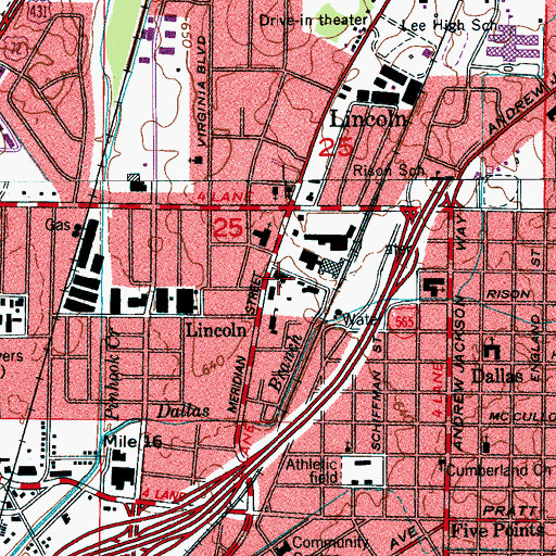 Topographic Map of Lincoln Memorial Baptist Church, AL
