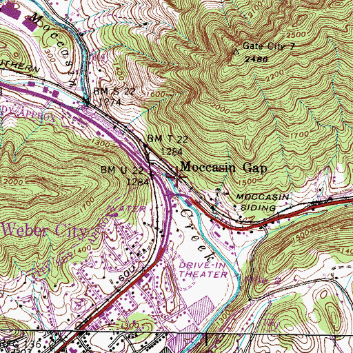 Topographic Map of Moccasin Gap, VA
