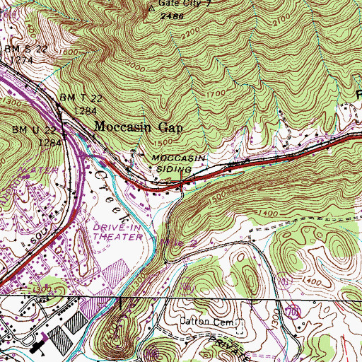 Topographic Map of Moccasin Siding, VA