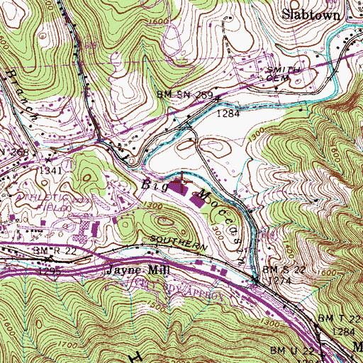 Topographic Map of Moccasin Valley, VA