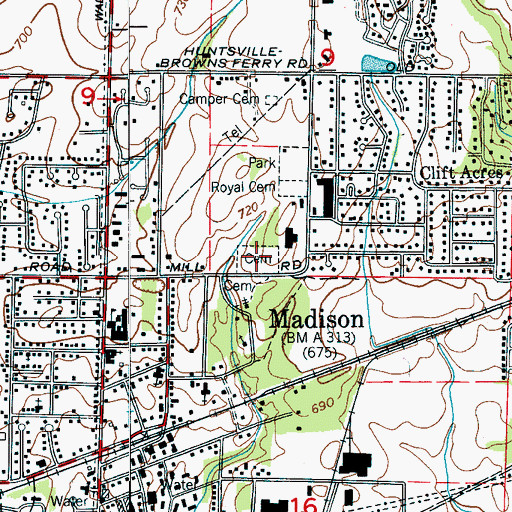 Topographic Map of Madison Cemetery, AL