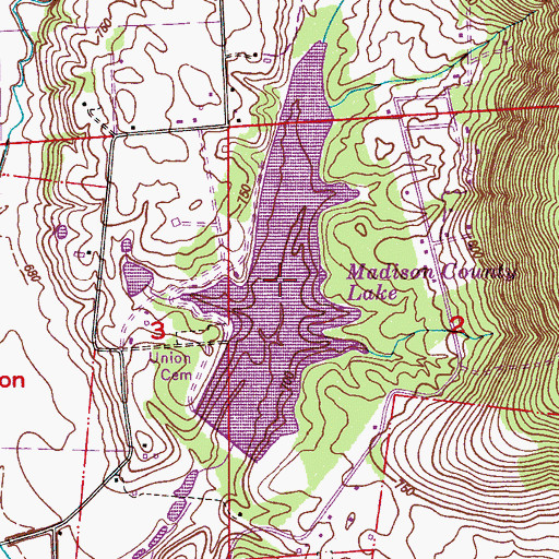 Topographic Map of Madison County Lake, AL
