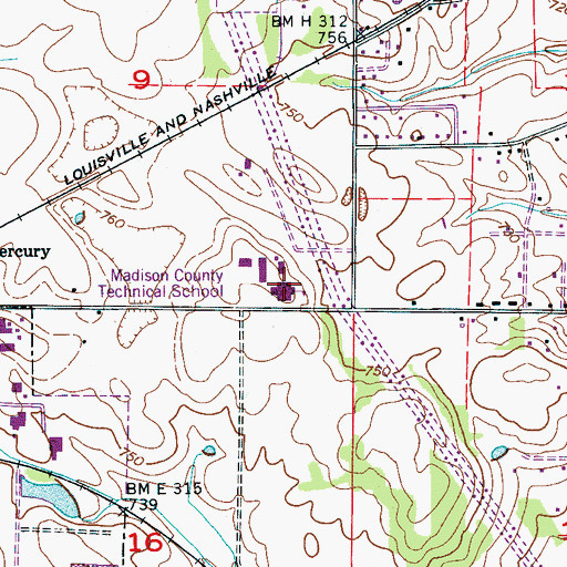 Topographic Map of Madison County Technical School, AL